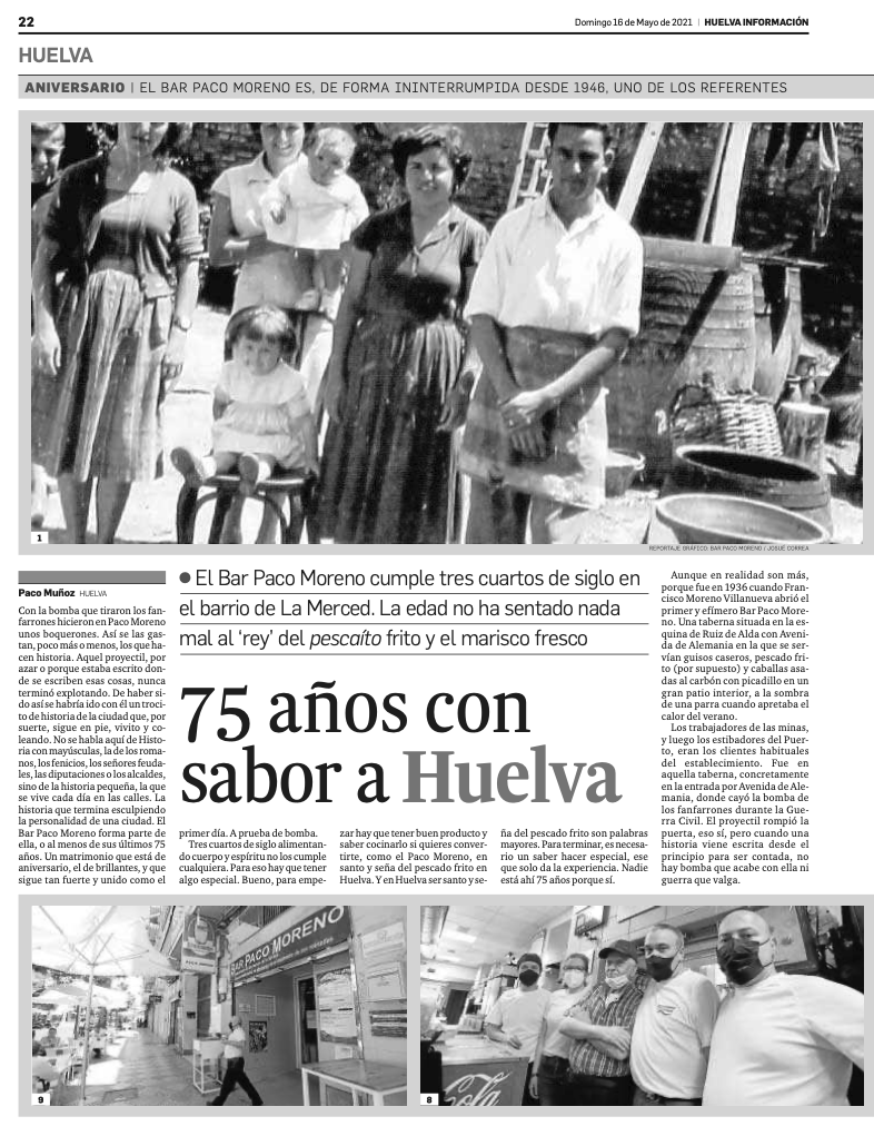 Bar Paco Moreno: 75 años con sabor a Huelva