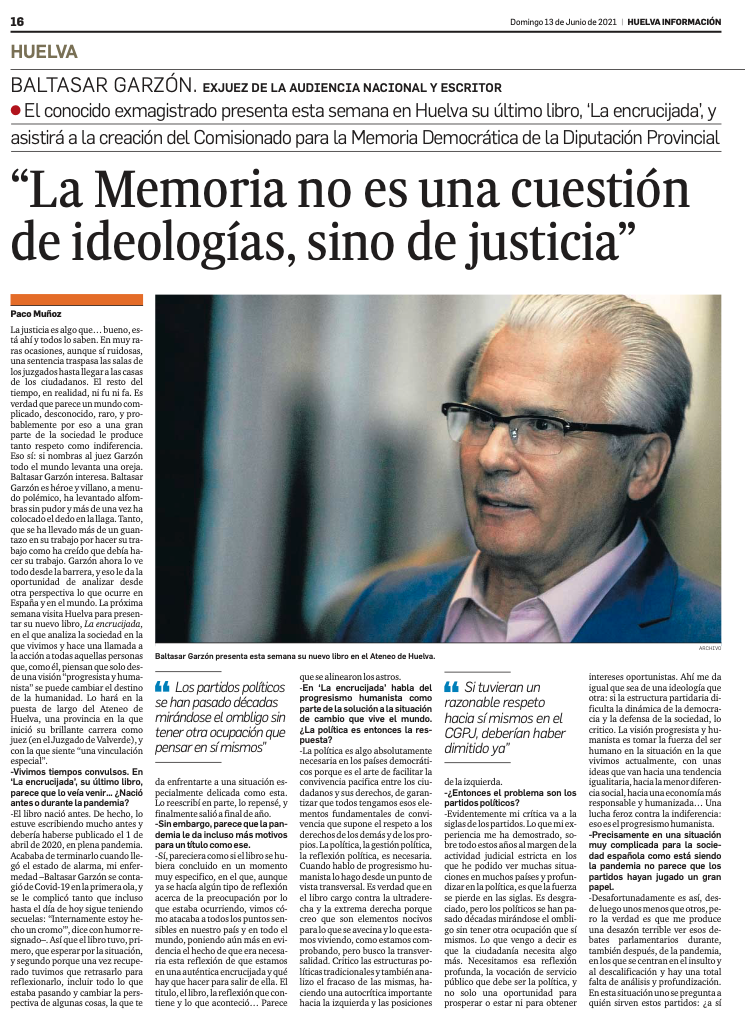 Baltasar Garzón: “La Memoria no es una cuestión de ideologías, sino de justicia”